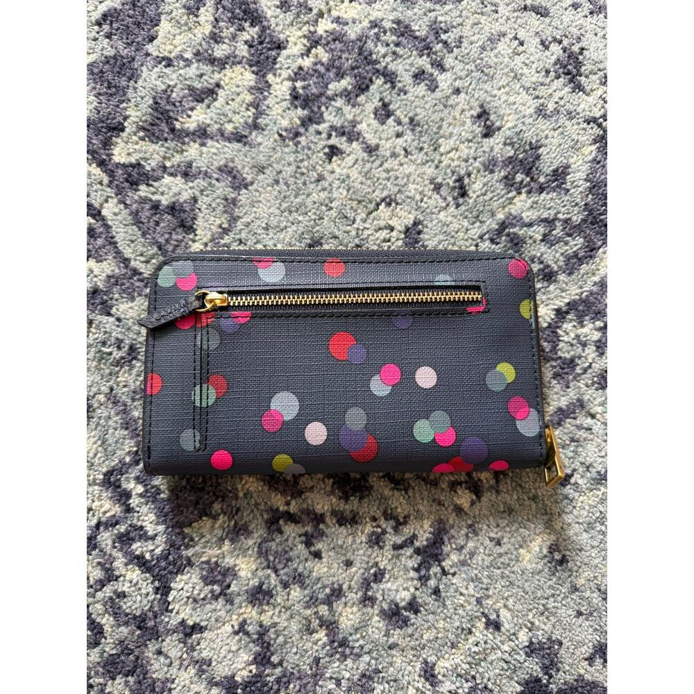 Blue Multicolor Polka Dot Leather Wallet Wristlet Casual Preppy - Picture 3 of 8